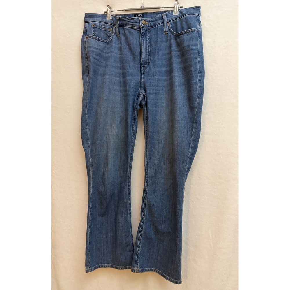 J Crew Jeans Womens‎ 31 Tall Blue Med Wash Cotton Stretch Mid Rise Flare Crop